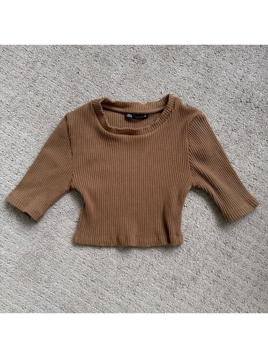 Tops - Brown Ribbed Crop Top